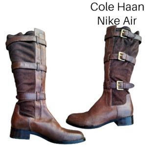 COLE HAAN Nike Air AVALON Brown Leather Tall Over Knee Ride Boot Buckle Women 9